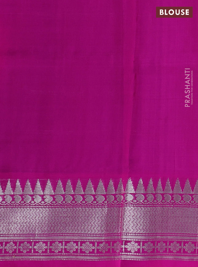 Venkatagiri silk saree dual shade of purple and pink with silver zari checks & buttas and silver zari woven border