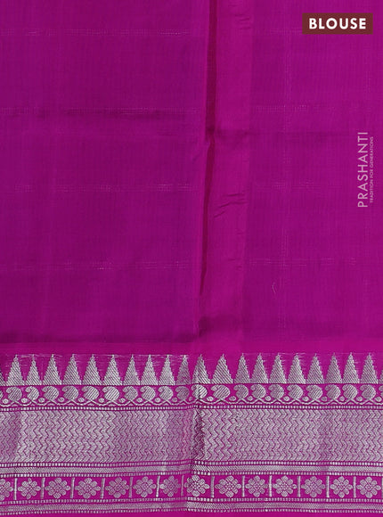 Venkatagiri silk saree blue and pink with silver zari checks & buttas and silver zari woven border