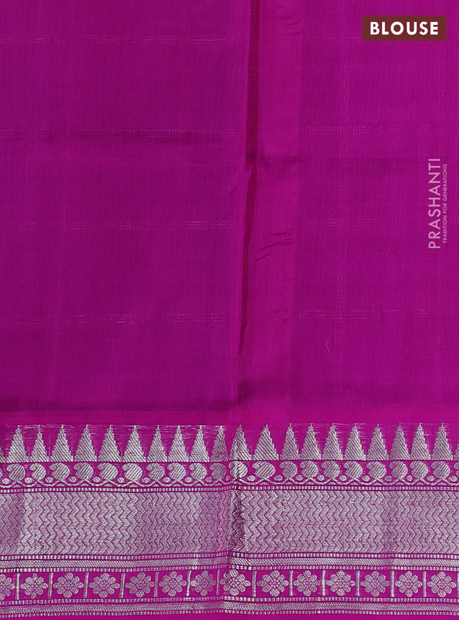 Venkatagiri silk saree blue and pink with silver zari checks & buttas and silver zari woven border
