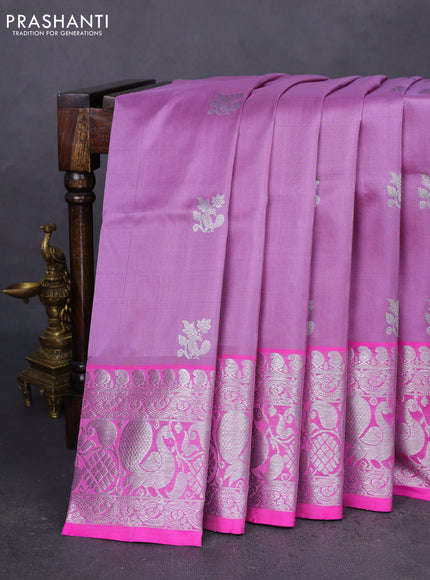 Venkatagiri silk saree mild purple and light pink with silver zari woven buttas and silver zari woven border