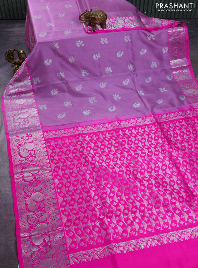 Venkatagiri silk saree mild purple and light pink with silver zari woven buttas and silver zari woven border