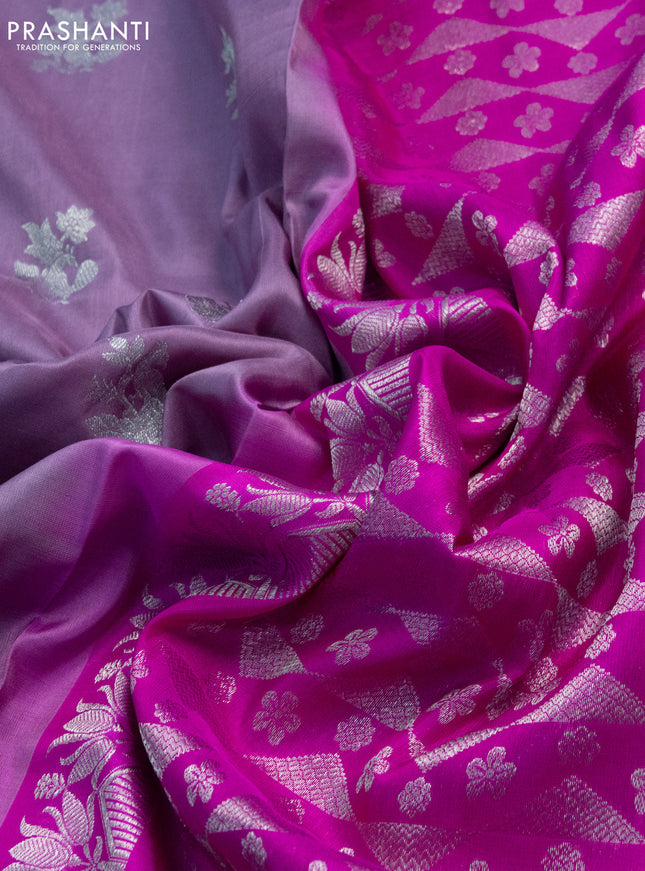 Venkatagiri silk saree mild purple and light pink with silver zari woven buttas and silver zari woven border
