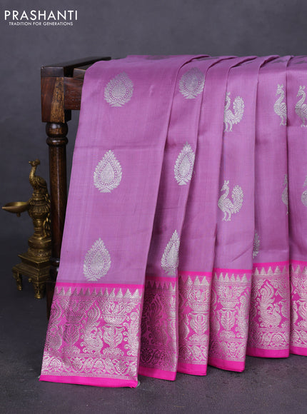 Venkatagiri silk saree mild purple and pink with silver zari woven buttas and silver zari woven border