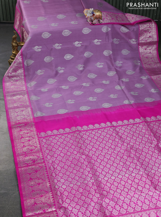 Venkatagiri silk saree mild purple and pink with silver zari woven buttas and silver zari woven border
