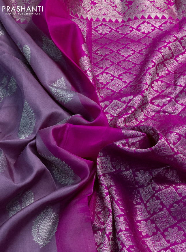 Venkatagiri silk saree mild purple and pink with silver zari woven buttas and silver zari woven border