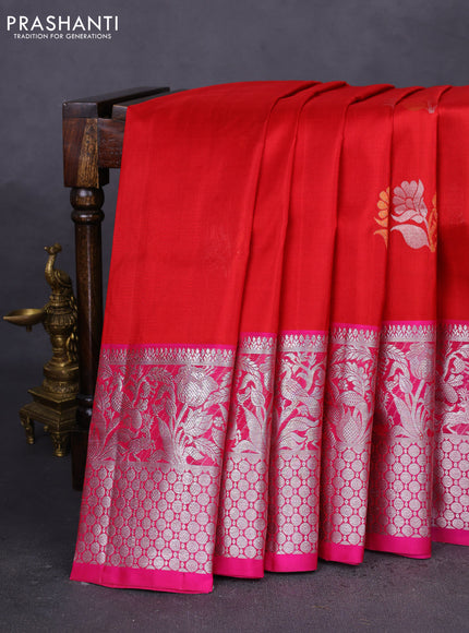 Venkatagiri silk saree red and pink with silver & gold zari woven buttas and long silver zari woven border