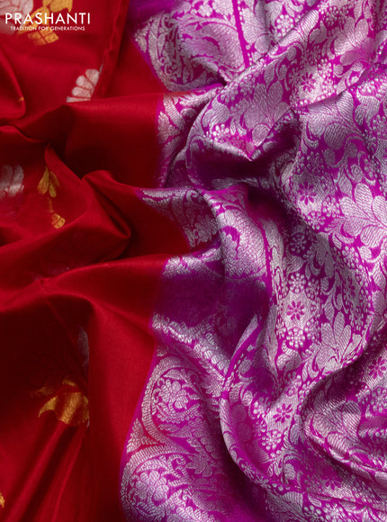 Venkatagiri silk saree red and pink with silver & gold zari woven buttas and long silver zari woven border