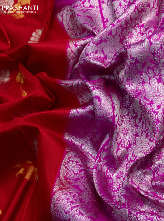 Venkatagiri silk saree red and pink with silver & gold zari woven buttas and long silver zari woven border
