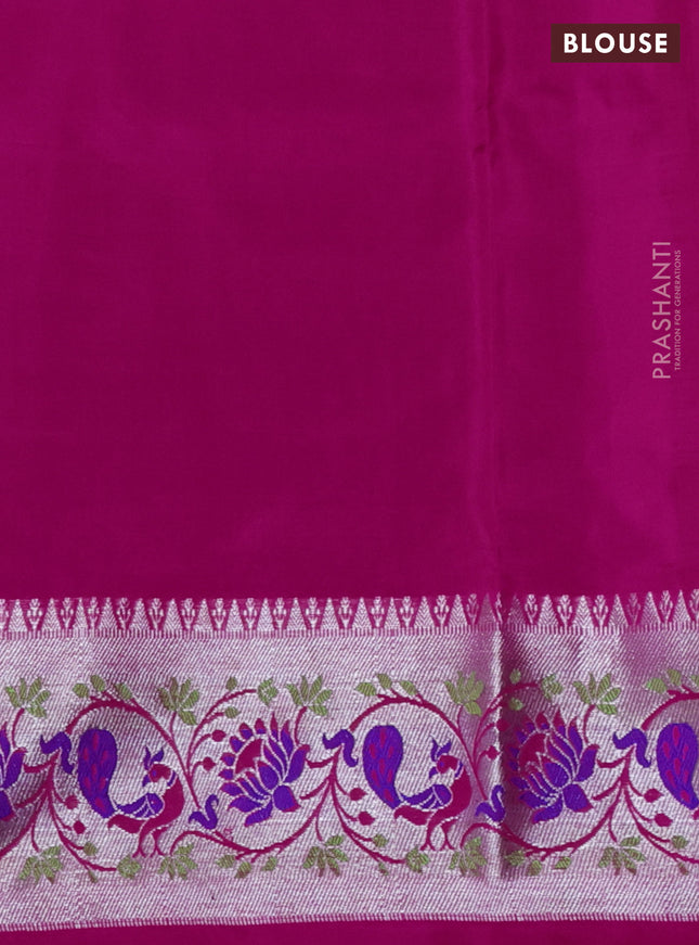 Venkatagiri silk saree magenta pink and pink with annam zari woven buttas and silver zari woven paithani style border