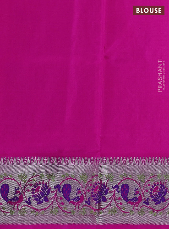 Venkatagiri silk saree dual shade of pinkish orange and pink with annam zari woven buttas and silver zari woven paithani style border