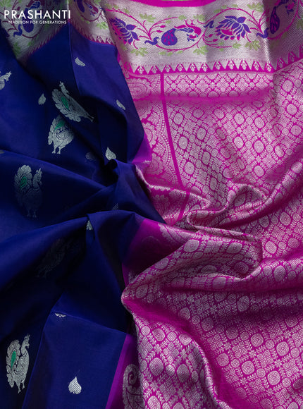 Venkatagiri silk saree blue and pink with annam zari woven buttas and silver zari woven paithani style border