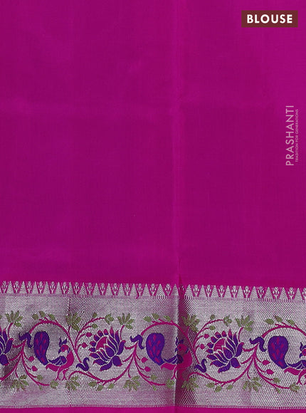 Venkatagiri silk saree blue and pink with annam zari woven buttas and silver zari woven paithani style border