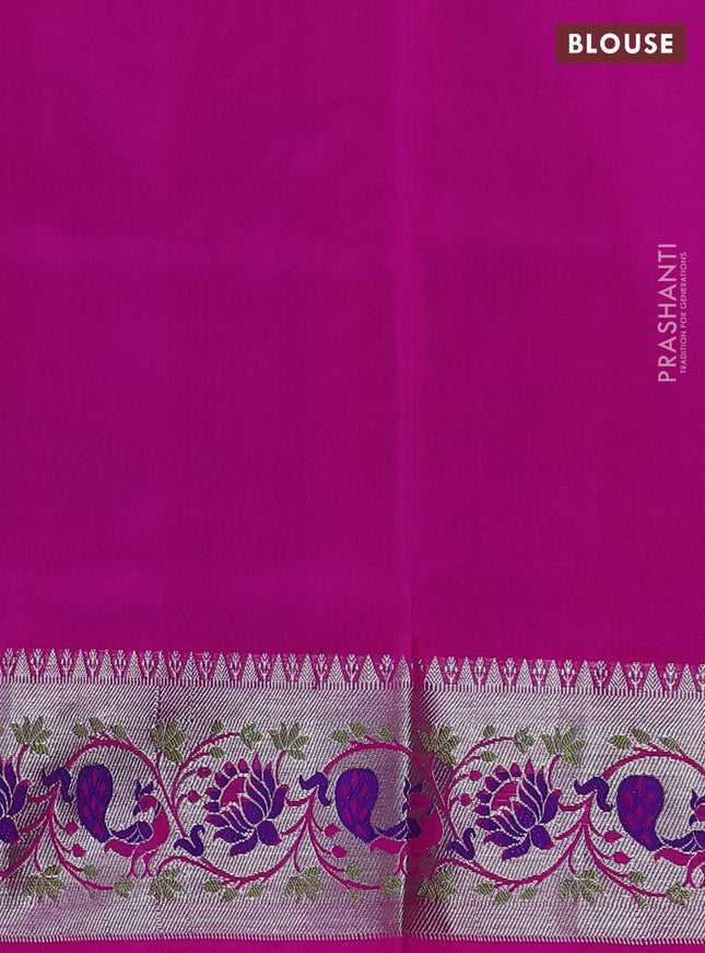 Venkatagiri silk saree blue and pink with annam zari woven buttas and silver zari woven paithani style border