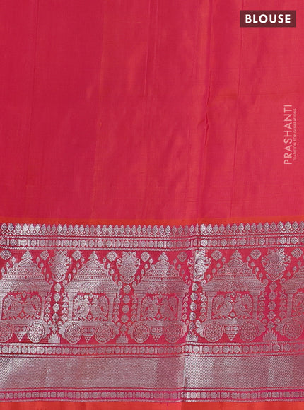 Venkatagiri silk saree dual shade of pinkish yellow with silver zari woven buttas and long silver zari woven border
