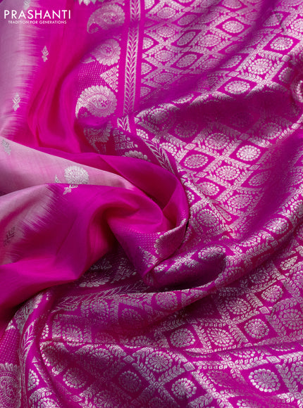 Venkatagiri silk saree light pink and pink with silver zari woven buttas and silver zari woven paithani style border