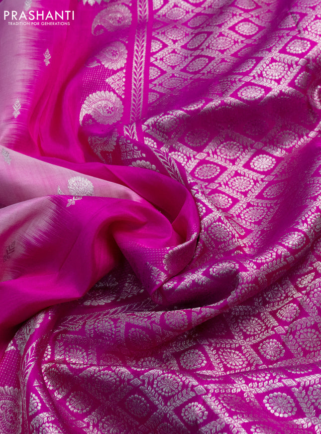 Venkatagiri silk saree light pink and pink with silver zari woven buttas and silver zari woven paithani style border