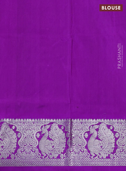 Venkatagiri silk saree light green and deep purple with silver zari woven butterfly buttas and silver zari woven border