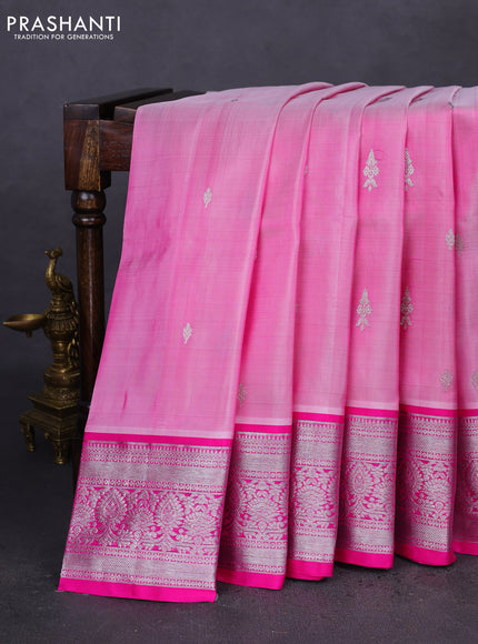 Venkatagiri silk saree light pink and pink with silver zari woven buttas and silver zari woven border