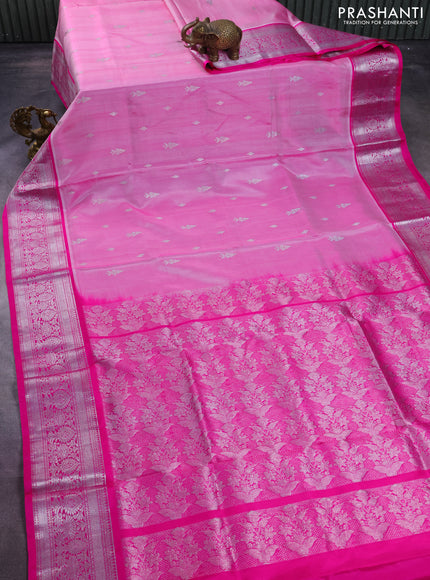 Venkatagiri silk saree light pink and pink with silver zari woven buttas and silver zari woven border