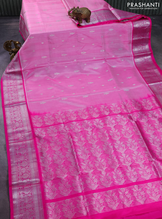 Venkatagiri silk saree light pink and pink with silver zari woven buttas and silver zari woven border