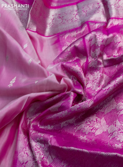 Venkatagiri silk saree light pink and pink with silver zari woven buttas and silver zari woven border