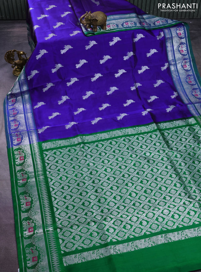 Venkatagiri silk saree blue and dual shade of green with silver zari woven buttas and silver zari woven border
