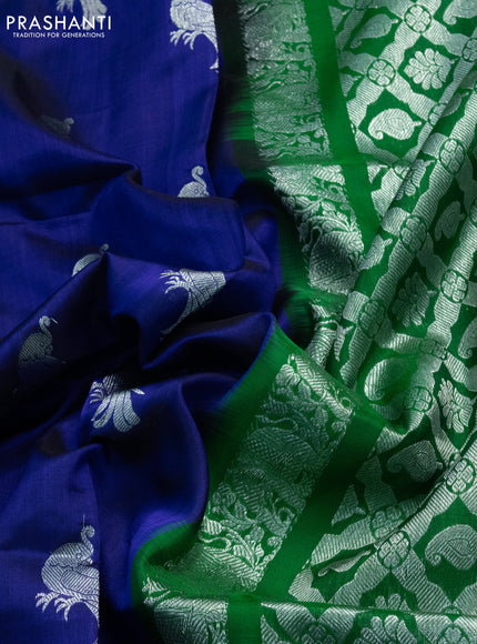 Venkatagiri silk saree blue and dual shade of green with silver zari woven buttas and silver zari woven border
