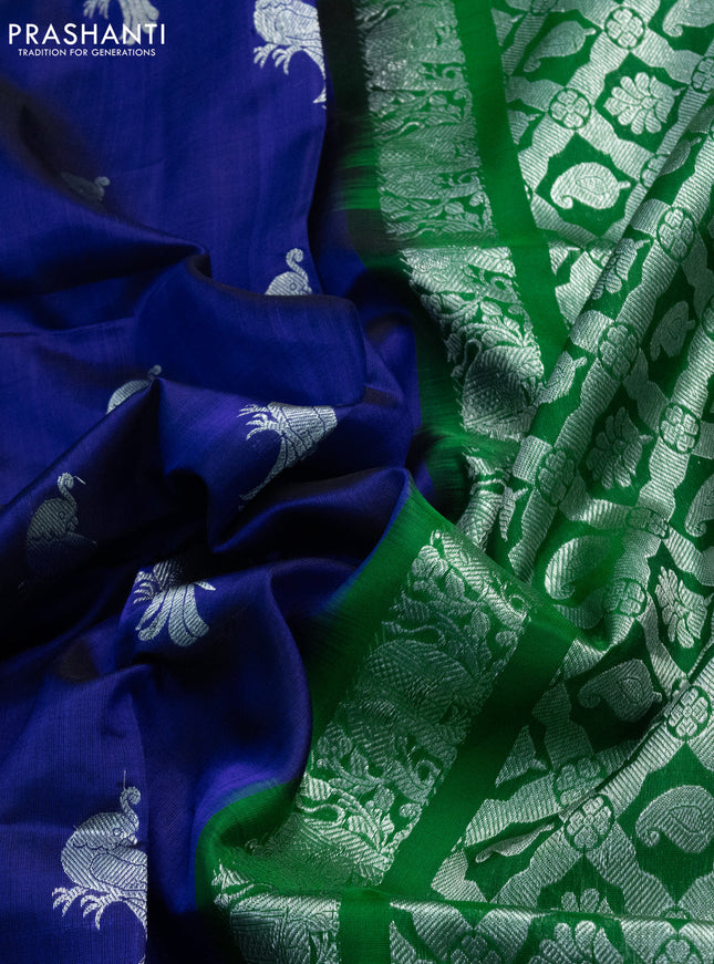 Venkatagiri silk saree blue and dual shade of green with silver zari woven buttas and silver zari woven border