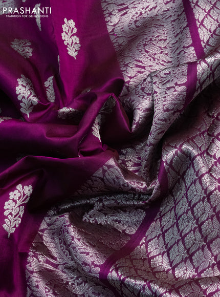 Venkatagiri silk saree dark magenta pink with silver zari woven buttas and silver zari woven border