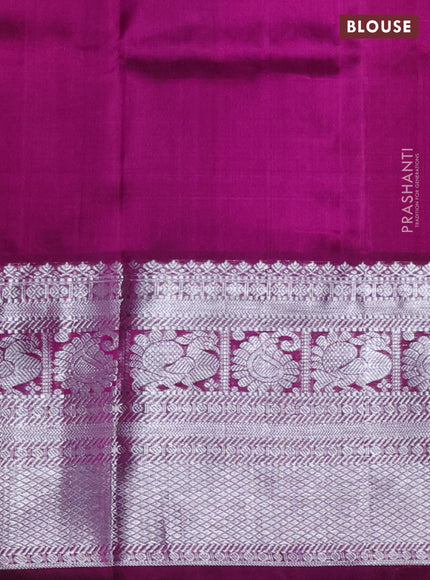 Venkatagiri silk saree dark magenta pink with silver zari woven buttas and silver zari woven border