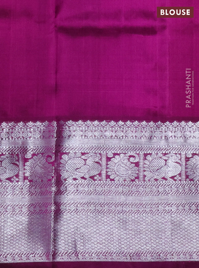 Venkatagiri silk saree dark magenta pink with silver zari woven buttas and silver zari woven border