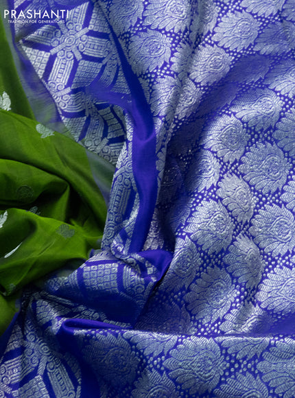 Venkatagiri silk saree light green and blue with silver zari woven buttas and annam silver zari woven border
