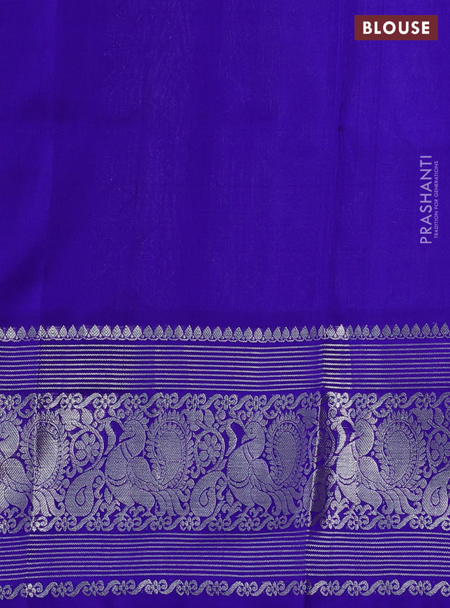 Venkatagiri silk saree light green and blue with silver zari woven buttas and annam silver zari woven border