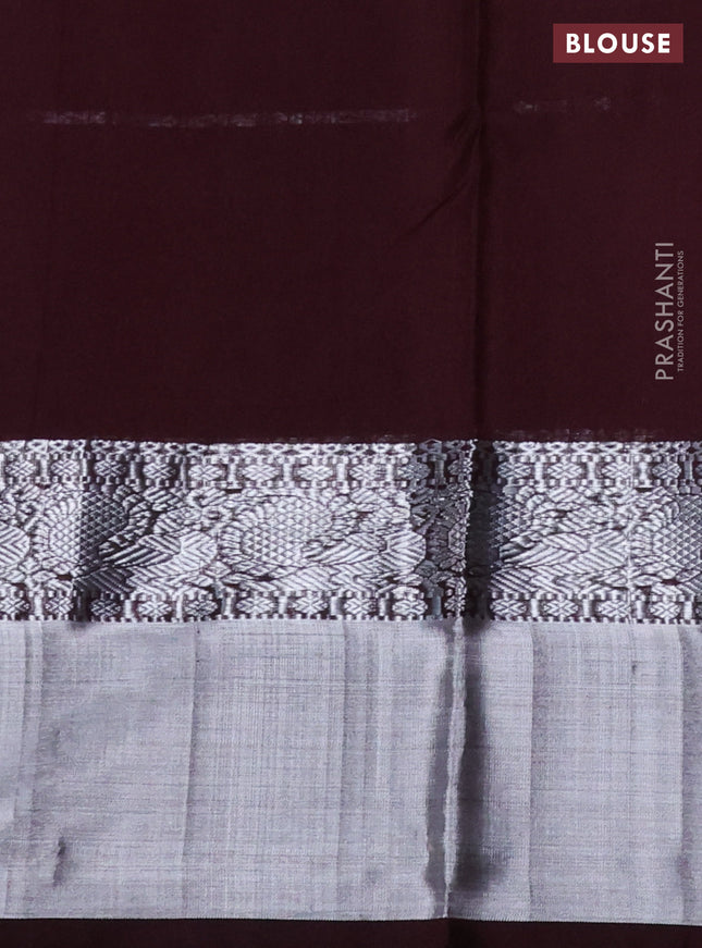 Venkatagiri silk saree red and coffee brown with allover silver zari checks & buttas and long silver zari woven border