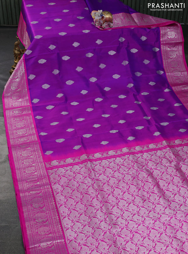 Venkatagiri silk saree purple and pink with silver zari woven buttas and annam silver zari woven border