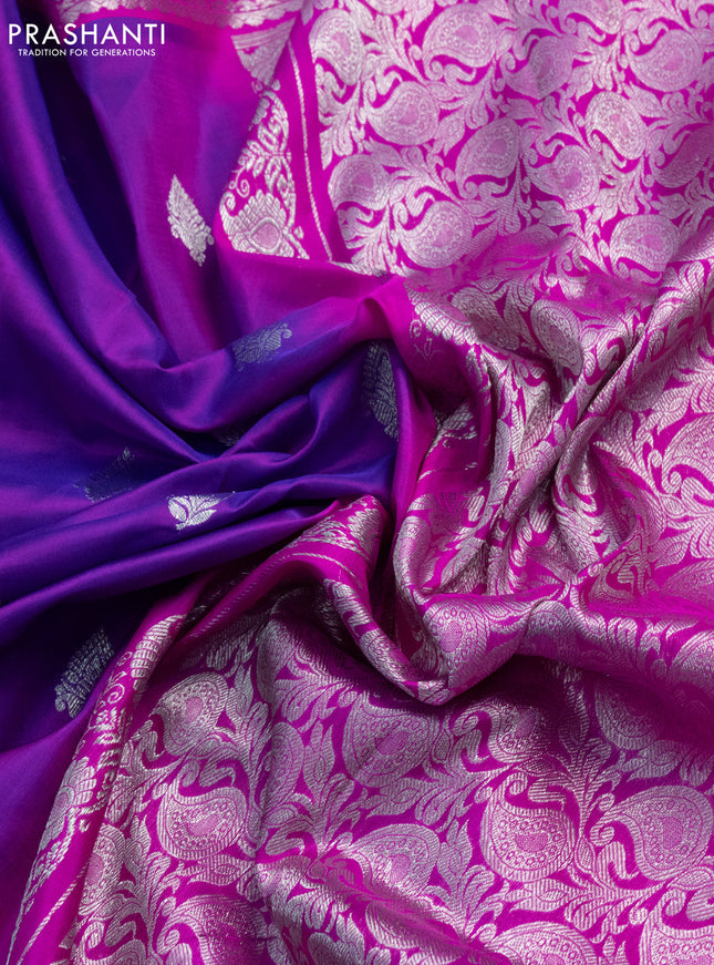 Venkatagiri silk saree purple and pink with silver zari woven buttas and annam silver zari woven border