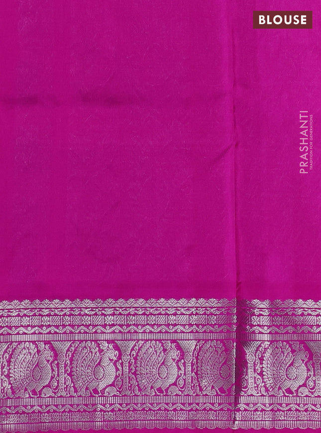 Venkatagiri silk saree purple and pink with silver zari woven buttas and annam silver zari woven border
