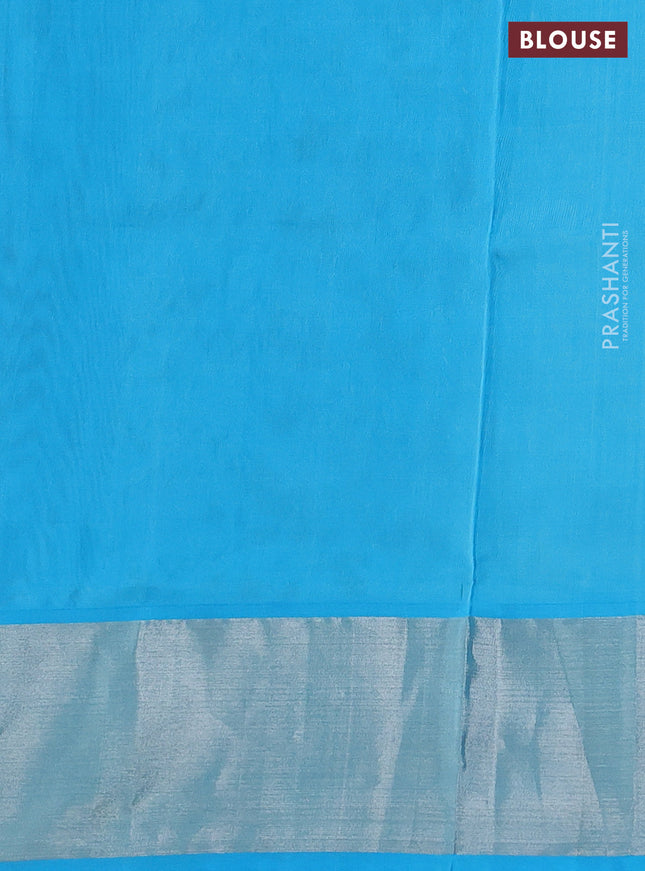 Venkatagiri silk saree maroon and teal blue with silver zari woven buttas and silver zari woven border