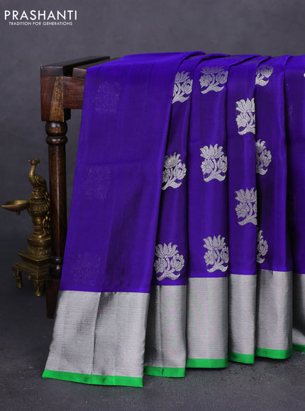 Venkatagiri silk saree blue and green with silver zari woven buttas and silver zari woven border