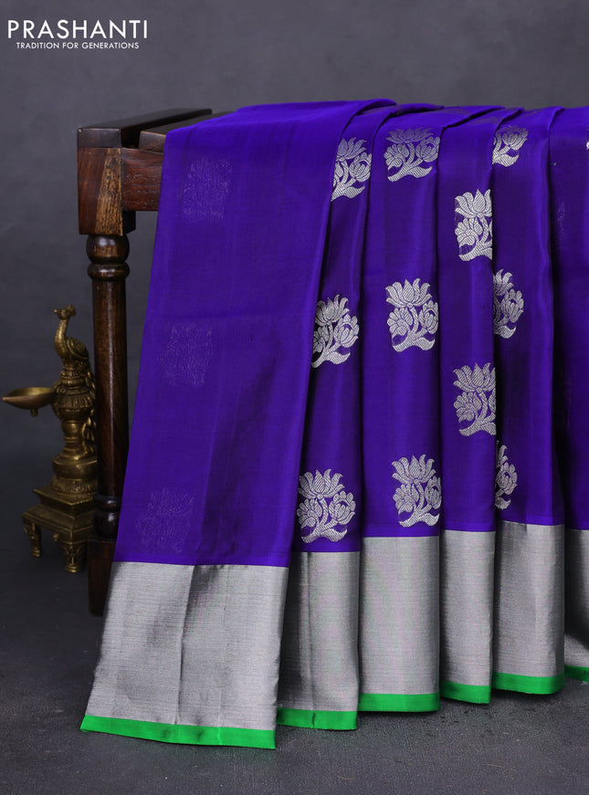 Venkatagiri silk saree blue and green with silver zari woven buttas and silver zari woven border