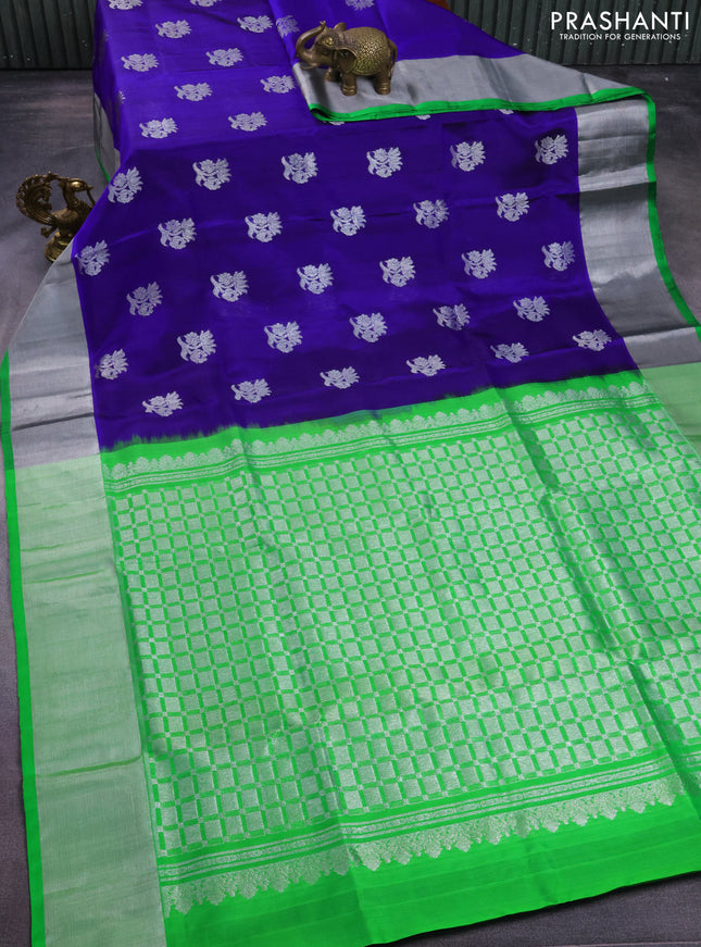 Venkatagiri silk saree blue and green with silver zari woven buttas and silver zari woven border