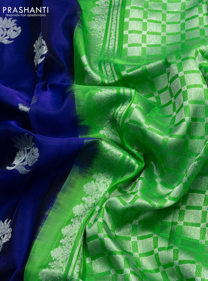 Venkatagiri silk saree blue and green with silver zari woven buttas and silver zari woven border