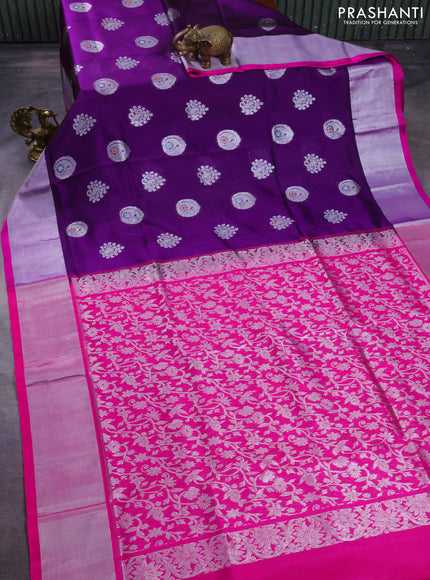 Venkatagiri silk saree violet and pink with silver zari woven buttas and silver zari woven border