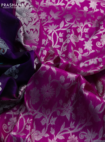 Venkatagiri silk saree violet and pink with silver zari woven buttas and silver zari woven border