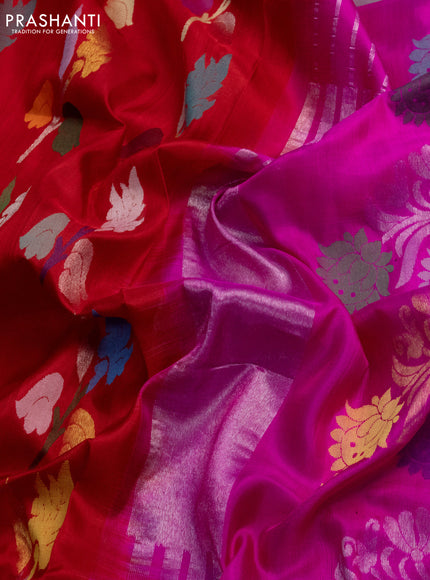 Venkatagiri silk saree red and pink with allover jamdani weaves and silver zari woven border