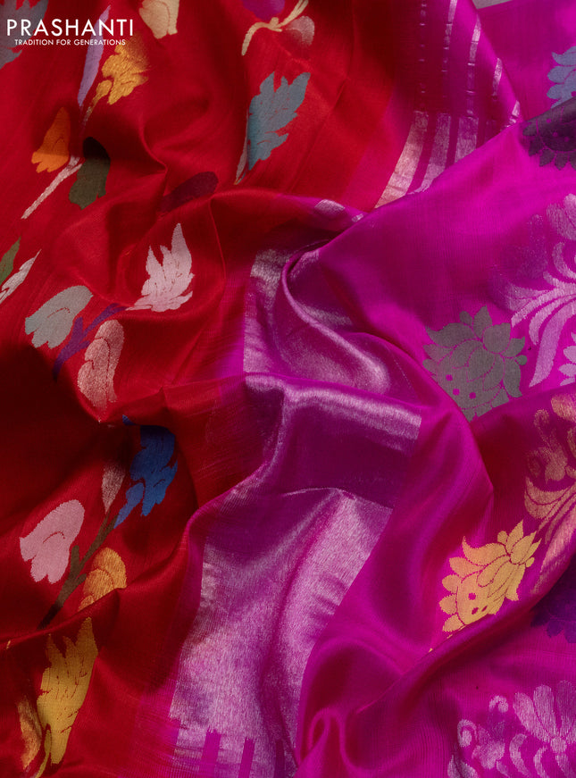 Venkatagiri silk saree red and pink with allover jamdani weaves and silver zari woven border