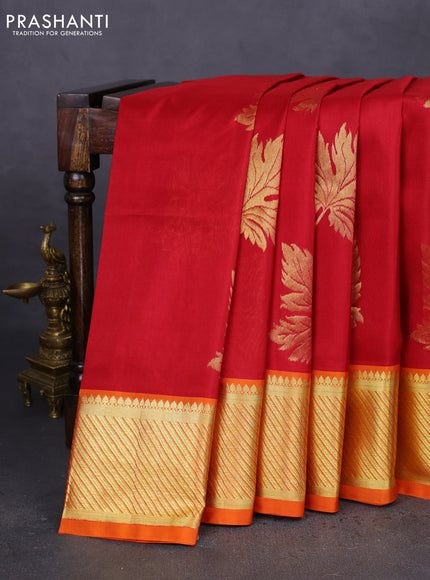 Venkatagiri silk saree maroon and orange with zari woven leaf buttas and rich zari woven border