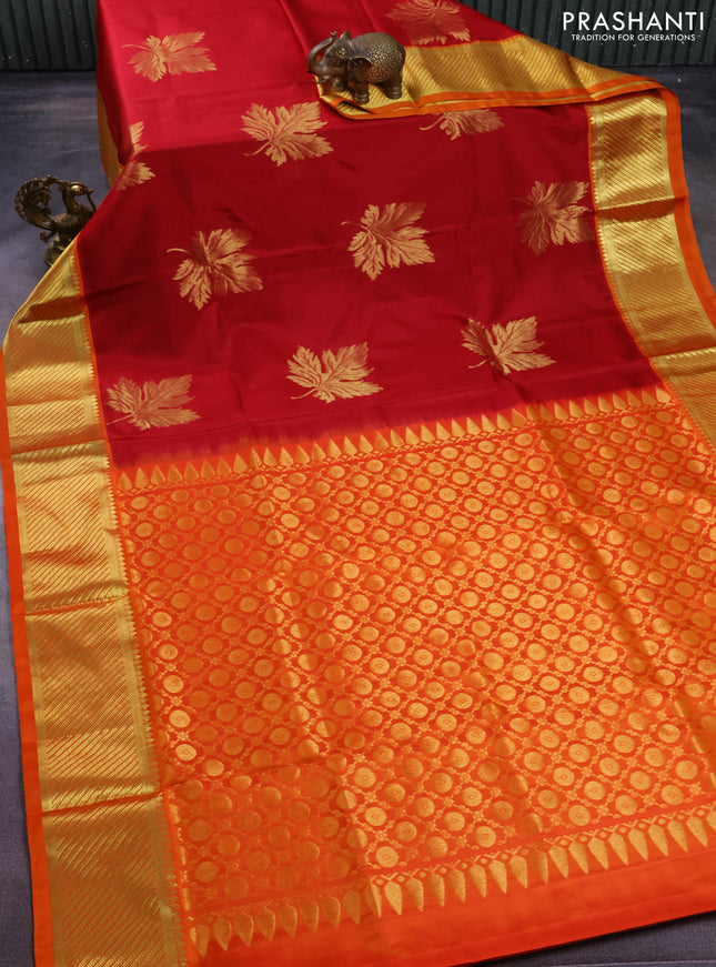 Venkatagiri silk saree maroon and orange with zari woven leaf buttas and rich zari woven border
