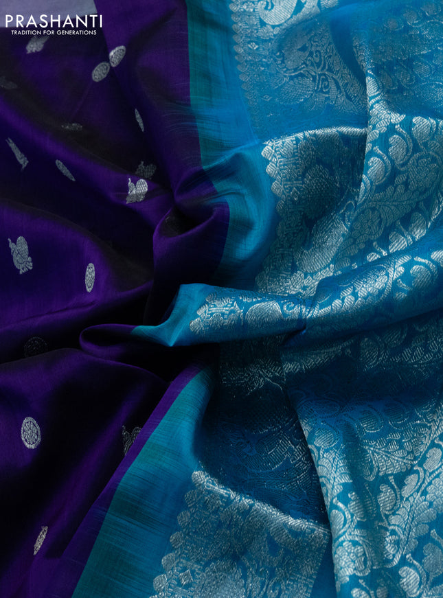 Venkatagiri silk saree violet and cs blue with silver zari woven buttas and silver zari woven border