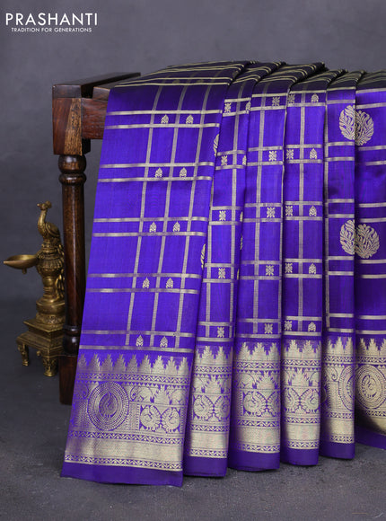 Venkatagiri silk saree blue with allover zari checks & buttas and rich zari woven border
